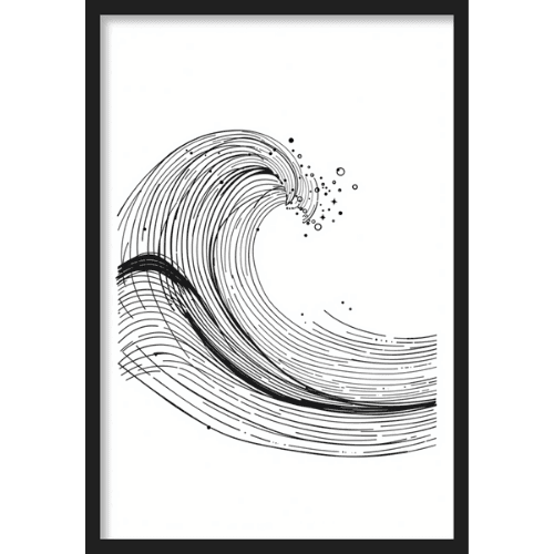 Minimalist line art painting of a wave with black ink strokes - modern coastal wall print.