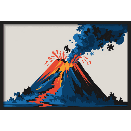 Abstract vibrant illustration of an erupting volcano - Contemporary art print.
