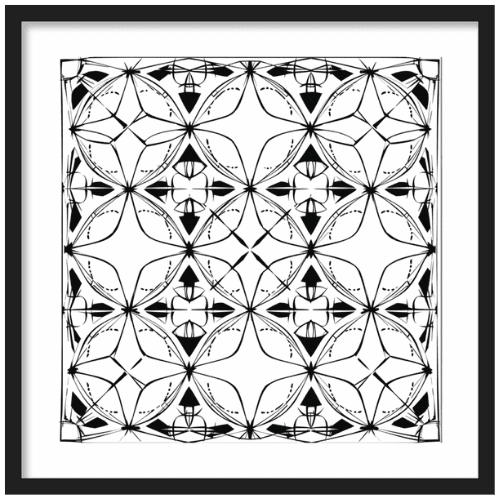Minimalist geometric black and white pattern with intricate symmetrical lines - abstract contemporary wall art design.