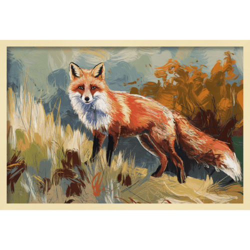 Realistic painting of a red fox in nature with rich autumn tones - nature-inspired animal wall art.
