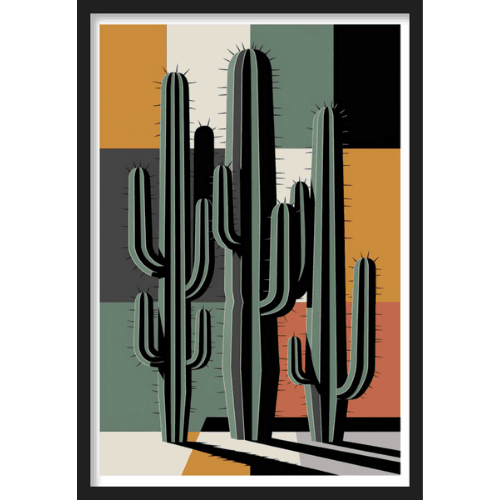 Colourful color-block painting of cactus trees - abstract modern art.