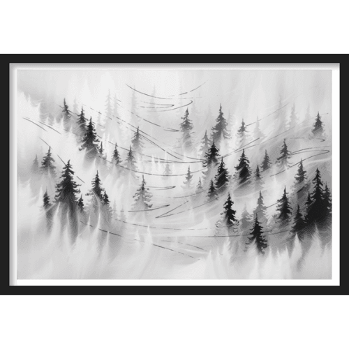 Forest painting with scattered pine trees - impressionistic landscape wall art.