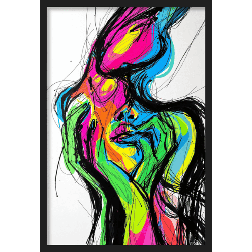 Abstract vibrant figure line painting - abstract art.